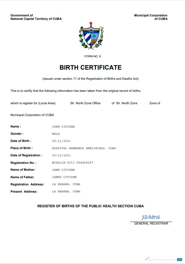 Download Cuba vital record birth certificate Word and PDF template Photoshop template